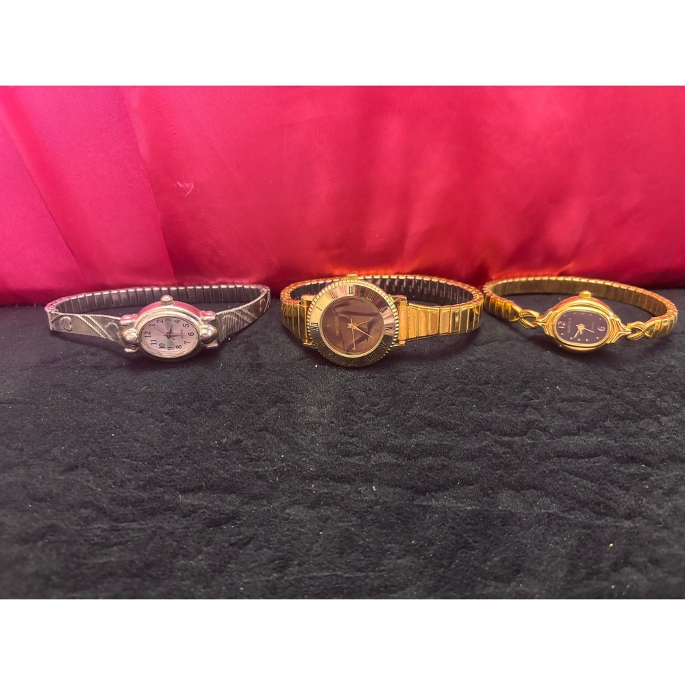Vintage Ladies Watch Lot 3pc Gold Silver Tone Expansion Band Untested Repair